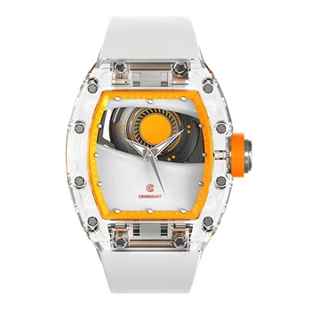 CRONUSART Mužov Automatické Hodinky 50mm*42mm Luxusné Tonneau Mechanické Náramkové hodinky Akrylátové Prípade Svetelný Fluororubber Popruh