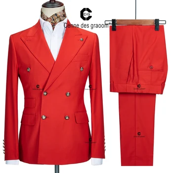 Cenne Des Graoom 2023 Nové Elegantné Obleky Pre Mužov Dvojité Breasted Dva Kusy Nastaviť Slim Fit Vysoko Kvalitné Svadobné Party Kostým Červená