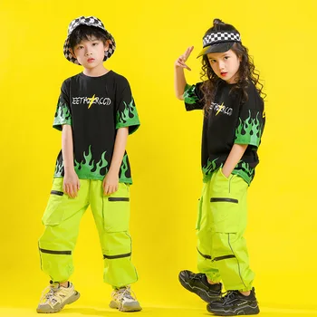 Dieťa Hip Hop Oblečenie Grafické Tričko Top Streetwear alebo Harajuku Taktické Cargo Nohavice pre Dievča, Chlapca, Tanečných Kostýmov, Šiat