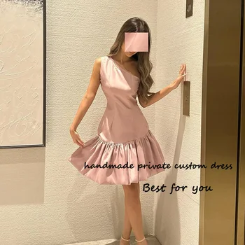 Ružová Krátke Rameno Prom Party Šaty Prehodil Satin Dubaj Arabčina Oblečenie Večerné Šaty Formálne Šaty