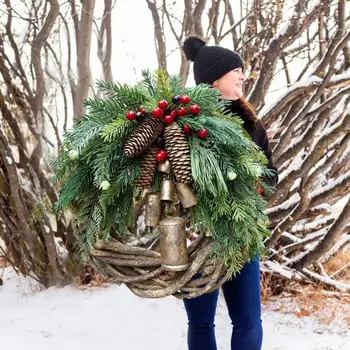 Vianočné Borovicová Šiška Bell ratan Veniec Vidieku Dvere Záves Stene Visí Dekor Okenné Dekorácie Simulácia Garland