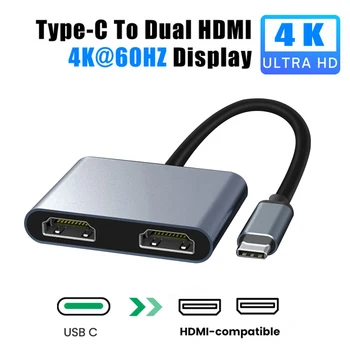 2 Port USB, C Hub na Dual HDMI Splitter 4K 60HZ Dual Screen Expansion Typ C Dokovacej Stanice Pre Macbook Notebook, Mobilný Telefón, PC