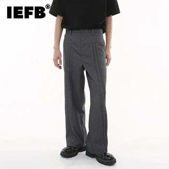 IEFB Trend Mužov Skladaný Oblek Nohavice kórejský Štýl Násobne Nika Dizajn Pocit, Voľné Bežné Nohavice jednofarebné Všestranný Nové 9C2328