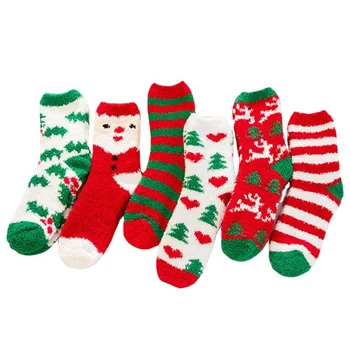 1pair Vianočné Fuzzy Ponožky pre Ženy, Vianočné Coral Velvet Ponožky Cartoon Elk Vianočný Stromček Santa Claus Dizajn