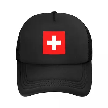 Vlastná Vlajka Švajčiarska Šiltovku Muži Ženy Priedušná Trucker Klobúk Športové
