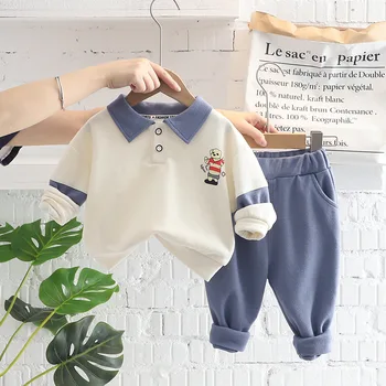 Baby Boy Oblečenie na Jar Jeseň Cartoon Flip Golier Dlhý Rukáv T-košele a Nohavice Chlapcov, Oblečenie detské Športové Dve Dielna Sada
