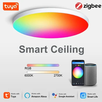Tuya Zigbee 3.0 Smart Stropné svietidlo Wifi RGBCW Led Stropné Svietidlo x izba, obývacia izba Domáce Dekorácie Smart Lampa Pre Alexa, Domovská stránka Google