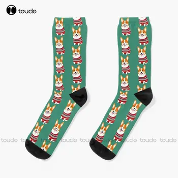 Billie Sa Corgi S Vianočný Sveter, Ponožky Telocvični Ponožky 360° Digitálna Tlač, Personalizované Vlastné Unisex Dospelých Dospievajúcu Mládež Ponožky Umenie