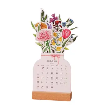 Bloomy Kvet Stôl 2024 Kalendár,Tvorivé Drevené Kartu Kalendár, Vysoko Kvalitné Stolový Kalendár, Domov Dekoratívne Dodávky
