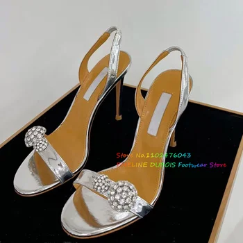 Voda Diamond Loptu Sexy Sandále pre Ženy Letné Nový Crystal Kolo Prst Otvorené Prst Členok Popruh Vysokým Podpätkom Módne dámske Topánky