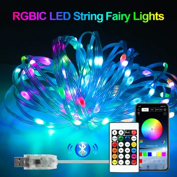 Dreamcolor USB LED Reťazec Svetlo WS2812B RGBIC Rozprávkových Svetiel Bluetooth Ovládanie Vonkajšie String Lampa na Vianočné Party Dekorácie