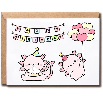 1 Ks Zábavné, Roztomilé Axolotl Narodeninové Pozdravy Karty Obálky pre Chlapcov, Dievčatá, Priateľ, 5 x 7 palcov, Axolotl Milenca Darček