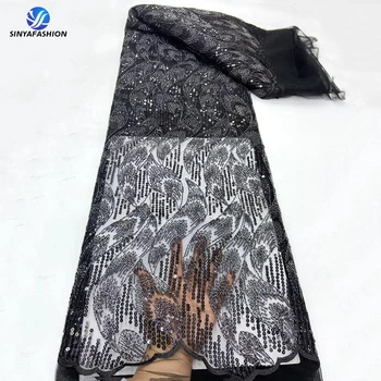 Tim Afriky Flitrami Čipky Textílie 2024 Kvalitné Francúzske Tylu Čipky, Výšivky Black Nigérijský Textílie, Čipky Pre Ženy Šaty