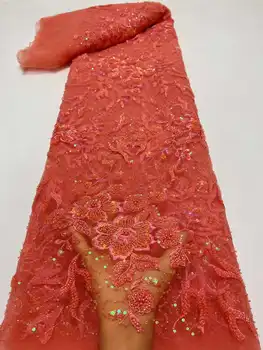 Ručné Korálkové Čipky Textílie Nigérijský Výšivky Svadobné Luxusné Večerné Šaty francúzsky Tylu Afriky Flitrami Na 5 metrov HX65X