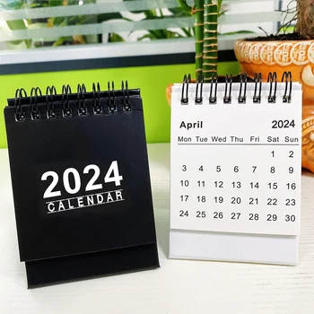 Black White 2024 Stolový Kalendár Cievka Kalendár Zoznam Úloh Mesačné Denný Plánovač Agenda Organizer Mini Kalendár Kancelárske Potreby