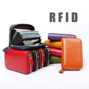 Móda Klasické RFID Cowhide Anti-theft Kefa Orgán Karty Taška Skutočné Cowhide Multi-funkčné Prenosné Prenosné