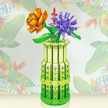 Nápady Romantickú Kyticu Kvetinové Vázy Záhrada Domáce Dekorácie Rastlín Montáž Stavebné Bloky Klasický Model Tehly Sady Deti Darčeky