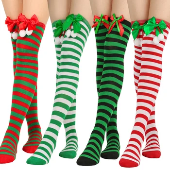 Dospelých Prekladané Ženy, Dievčatá Nad Kolená Dlhé Overknee Bowknot Loptu Ponožky na Vianočné Party make-up Prom Dekorácie Cosplay Kostým