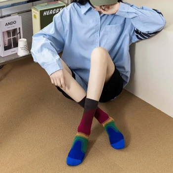 Japonské Ženy Ponožka Patchwork Dámy Ponožky pre Ženy Móda Šťastný Posádky Sox Páry Bavlna Vintag Mäkké Jesenné Zimné Sokken