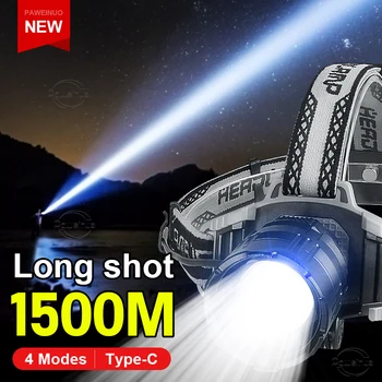 2023 najsilnejší Svetlomet laserové LED Typ-C Nabíjateľná Hlavu Baterka Super Jasný Dlhý Záber Priblížiť Reflektor Svietidla, Rybolov