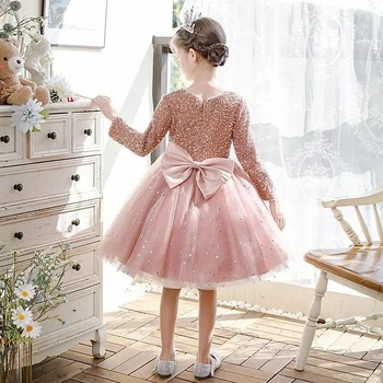 2024 Luxusné Ružová Sequined Šaty pre Mladé Dievčatá, Baby, Kvetinové Dievčatá Tylu Šaty na Svadby Detí, Narodeniny Formálne Partywears