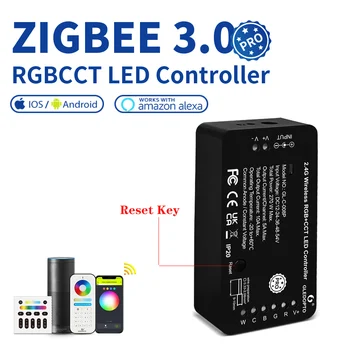 GLEDOPTO Zigbee 3.0 Pro Tlačidlo Reset Smart LED Pásy Radič RGBCCT Kompatibilný s Tuya SmartThings Aplikácie Hlasové RF Diaľkové Ovládanie