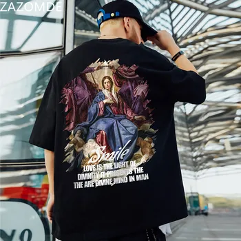 ZAZOMDE 2021 Nové 100% Bavlna Priedušný Mens T-shirts Lete Krátky Rukáv Topy Hip Hop Mužské Tričko Streetwear Bežné Tričko
