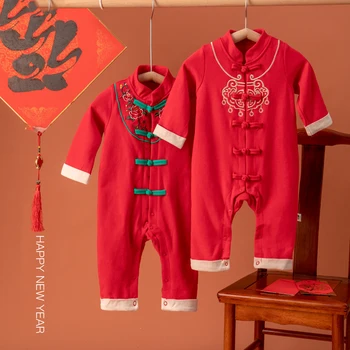 Červená Čínskej Tradičnej Hanfu Romper Pre Novorodenca Tang Vyhovovali Čínsky Nový Rok Oblečenie Narodeniny Darček Vianoce Bavlna