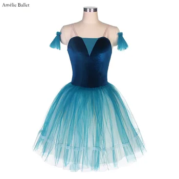 21252 Dospelých Dievčatá Tanec Balet Tutu Kostýmy Navy Blue Velvet Bodice Trikot Šaty Romantický Tutu Sukne Opuchnuté Balerína, Sukne