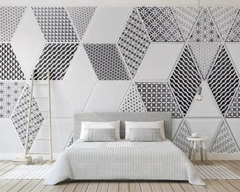 beibehang Vlastnú tapetu 3d photo nástenná maľba čiernej a bielej štýlu geometrický vzor kosoštvorec Nordic papier pozadí steny 3d maľby