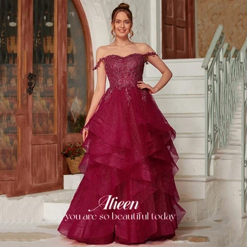 Aileen Večerné Šaty Žena Elegantné Party Šaty pre Ženy 2023 Bordó Nášivka Vrstvený z Ramien guľové Šaty Luxusnej