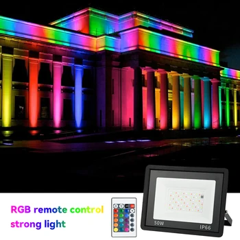 RGB Flood Light 50W 100W 30W 20W 10W RGB Reflektor IP66 LED Reflektor S Diaľkovým 220V Projektor Lampy Vonkajšie Záhradné Osvetlenie