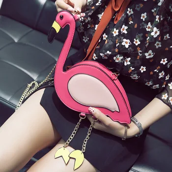 Nové Kreatívne Zábavné Pu Kožené Výšivky Flamingo Tvar Tašky cez Rameno pre Ženy Bežné Reťazca Dámy Mini Crossbody Messenger Taška
