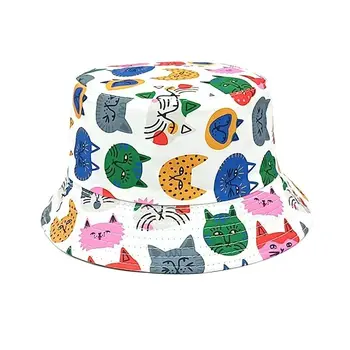 2024 Jar Polyester Kreslených Mačka Tlače Vedierko Hat Vonkajšie Cestovanie Slnko Spp Pre Dieťa, Chlapec a Dievča 96