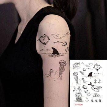 Nepremokavé Dočasné Tetovanie Nálepky Plachetnici Veľryba Seabird Flash Tattos Medúzy Vlny Lásky Body Art Rameno Falošné Tetovanie Ženy Muži