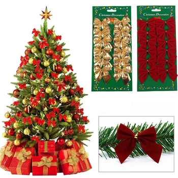 12pcs Vianočné Luk Dekorácie na Vianočný Stromček Visí Ozdoby Zlaté Červená Bowknot Na Vianočný Veniec Nový Rok 2024 Navidad Darčeky Luk