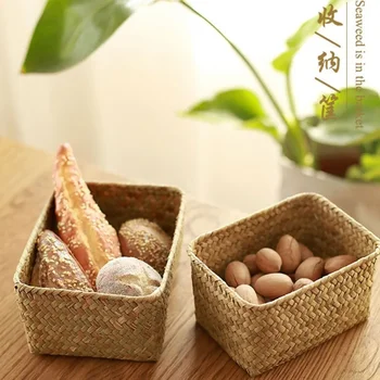 Ručné Kôš Tkané Piknik Koše Slamy Skladovania Kozmetických Ovocie Home Box Kontajner Seagrass Dekor Ratan