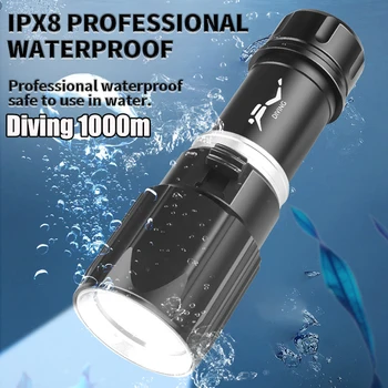 Najsilnejší XHP190 LED Potápačská Baterka Profesionálne Potápanie Baterka Podvodná Svetla, Vysoký Výkon 1000m, Potápanie Svietidla