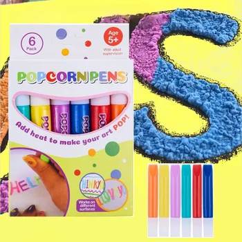 3D Vytlačené Bublina Popcorn Pero 6-farebný detský DIY Príručka Pohľadnice Písanie a Maľovanie Rozšírenie Účinok Bavlna Pero