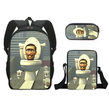 Hip Hop Mladistvý skibidi wc 3D Vytlačené 3ks/Set Študentské Cestovné tašky Notebook Daypack Batoh Taška cez Rameno peračník