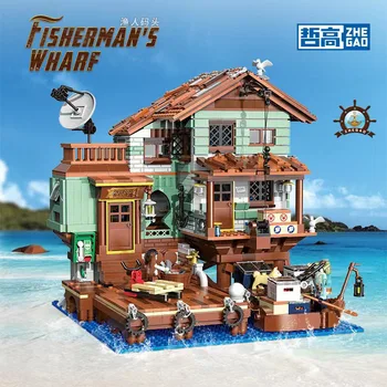 ZHEGAO MINI 00421 Fishman Wharf Kabína Modelu Modulárny Street View Séria HOBBY Hračky, Stavebné Bloky, Darček Pre Chlapcov 2046Pcs