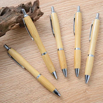 50 100 Ks Hulu Bambusu Stlačte Pero, Kreatívne Bambusové Drevo Reklama Guľôčkové Pero, Laserové Logo Darček Bambusu Guľôčkové Pero Veľkoobchod