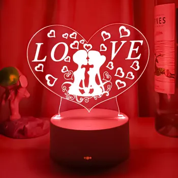 Romantická Láska 3D Akrylové Led Lampa pre Domáce detské Nočné Svetlo stolná Lampa Narodeninovej Party Dekor Valentína Nočná Lampa