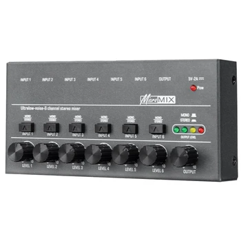 Mini Audio Mixer 6 Kanálový Profesionálny Stereo Zvuk, Zvukový Pult Ultra Low Noise 6 Kanálové Audio Mixer