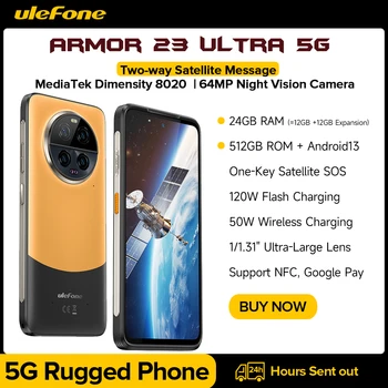 Ulefone Brnenie 23 Ultra 5G Robustný Telefón,Satelit Správy ,120W Smartphone,64MP Noc Kamera, 24+512 gb diskom 6.78