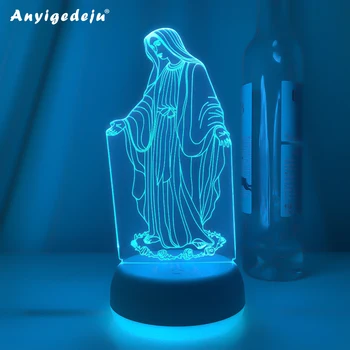 Akrylových 3D LED Nočné Svetlo Blahoslavená Panna Mária, Dotykový 7 Farby Stôl, stolná Lampa Domov Dekoratívne Spánku Svetlo Vianočný Darček