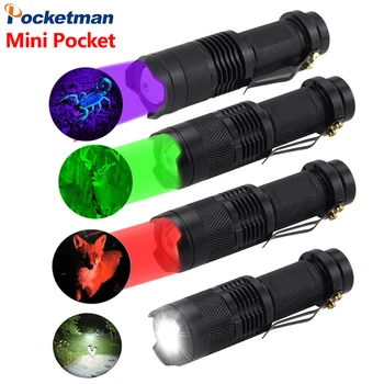 Mini Zoomovateľnom LED Baterka Malé Vrecko na Pero Klip Horák, Biela/Zelená/Červená/Modrá Lúč Baterky, Nepremokavé Lov Rybolov Svetlá