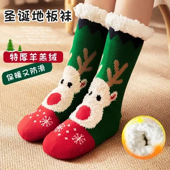 Darček pre Jeseň/zimu Domov Milovníkov Baránok Fleece Vianočné Poschodí Ponožky Nohy Ohrievačov Mid-tube Non-slip Vnútorné Podlahy Ponožky