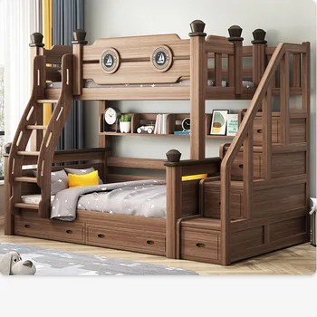 Masívneho dreva hornej a dolnej lôžka, double decker detí Americký multifunkčný vysoká a nízka posteľ, double decker