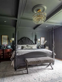 Francúzske retro masívneho dreva neo-klasická stĺpec manželská posteľ čierna vyrezávané urobiť staré high-end